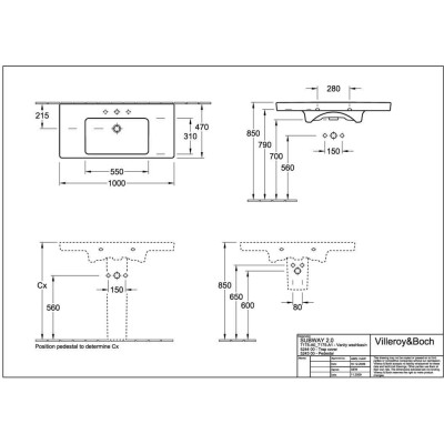 Villeroy & Boch Subway 2.0 praustuvas, 1000x470