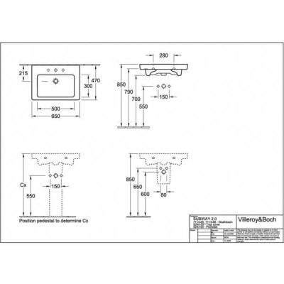 Villeroy & Boch Subway 2.0 praustuvas, 650x470