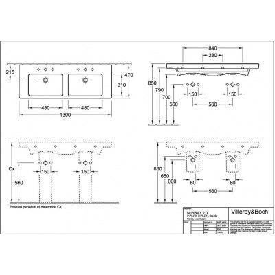 Villeroy & Boch Subway 2.0 dvigubas praustuvas, 1300x470