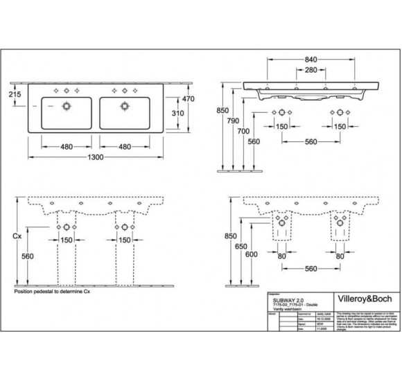 Villeroy & Boch Subway 2.0 dvigubas praustuvas, 1300x470