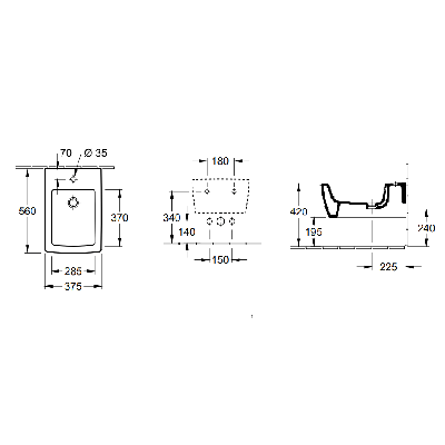 Villeroy & Boch Memento 2.0  pakabinama bide, 375 x 560