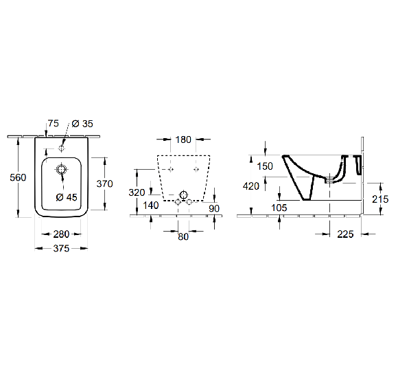 Villeroy & Boch Finion pakabinama bide, 375 x 560 mm su "Ceramic Plus" danga
