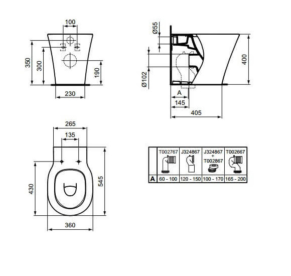 Ideal Standard Connect Air pristatomas klozetas be dangčio
