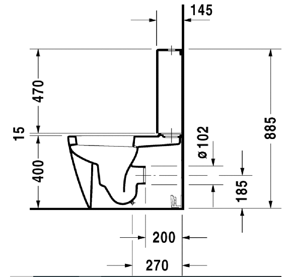 Duravit Starck 2 Pastatomas klozetas be dangčio ir bakelio