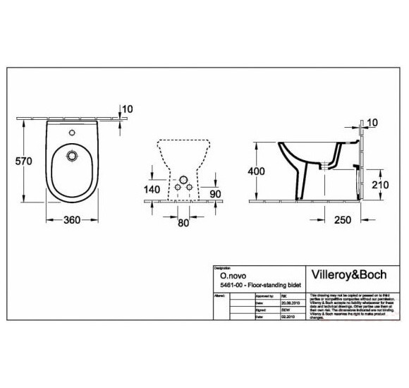 Villeroy&Boch O.Novo pastatoma bide 360x560, su ceramicplus danga