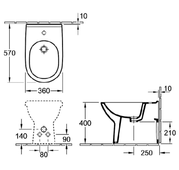 Villeroy&Boch O.Novo pastatoma bide 360x560
