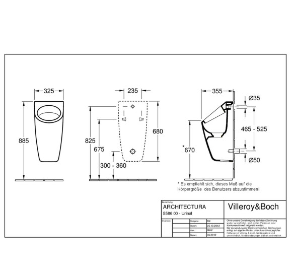 Villeroy&Boch Architectura pisuaras 325x680x355mm