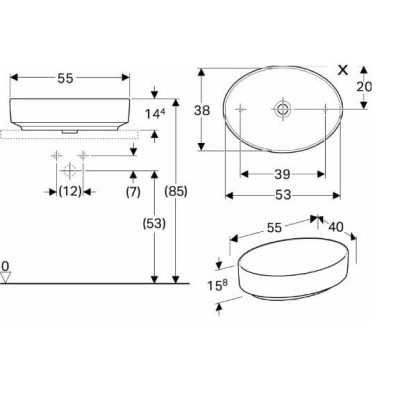 Geberit VARIFORM pastatomas praustuvas, ovalus, 55 CM