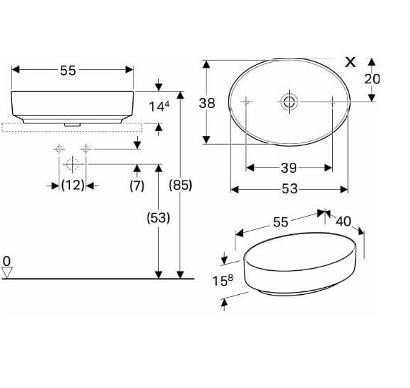 Geberit VARIFORM pastatomas praustuvas, ovalus, 55 CM