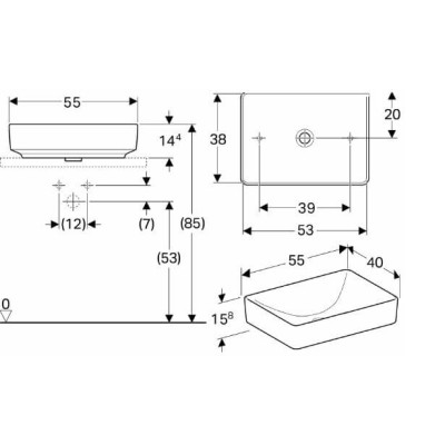 Geberit VARIFORM pastatomas praustuvas, stačiakampis 55 CM