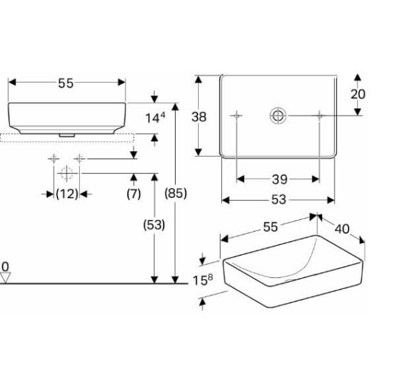 Geberit VARIFORM pastatomas praustuvas, stačiakampis 55 CM