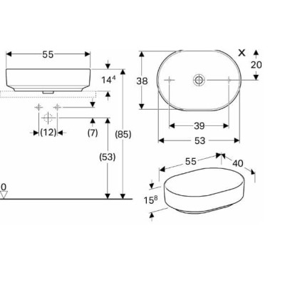 Geberit VARIFORM pastatomas praustuvas, elipsė, 55 cm