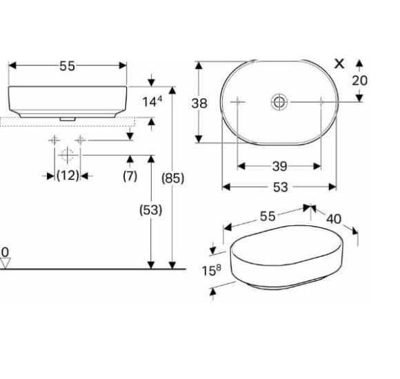 Geberit VARIFORM pastatomas praustuvas, elipsė, 55 cm