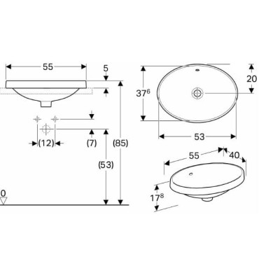 Geberit VARIFORM įleidžiamas praustuvas, ovalus, 55 cm