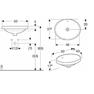 Geberit VARIFORM įleidžiamas praustuvas, ovalus, 50 cm