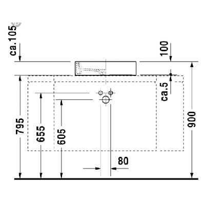 Duravit Starck 1 pastatomas praustuvas su anga maišytuvui 470mm