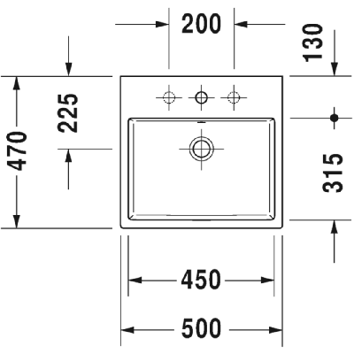 Duravit Vero Air pastatomas praustuvas su anga maišytuvui 500x470