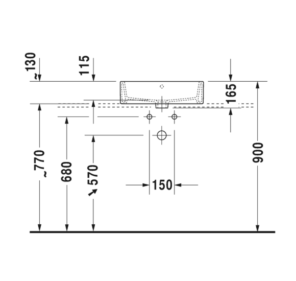 Duravit Vero Air pastatomas praustuvas su anga maišytuvui 500x470