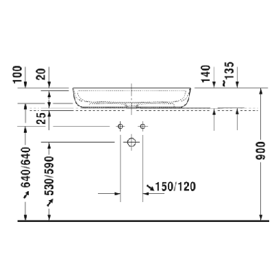Duravit Luv Pastatomas praustuvas 800x400 su anga maišytuvui (vidus baltas, išorė balta blizgi)