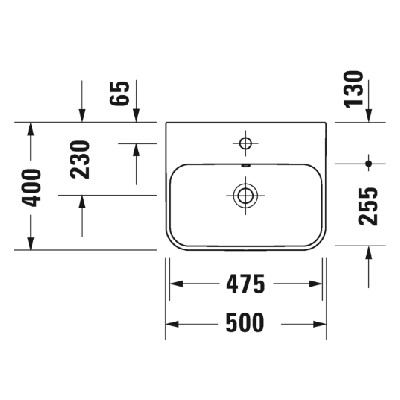 Duravit Happy D.2 Plus praustuvas su anga maišytuvui 500x400mm
