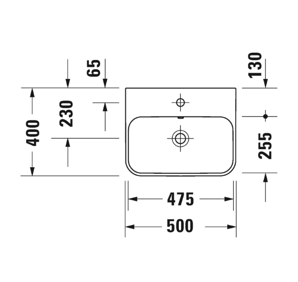 Duravit Happy D.2 Plus praustuvas su anga maišytuvui 500x400mm