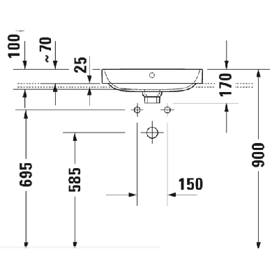 Duravit Happy D.2 Plus praustuvas su anga maišytuvui 500x400mm