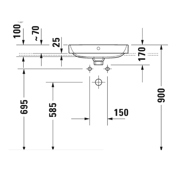 Duravit Happy D.2 Plus praustuvas su anga maišytuvui 500x400mm