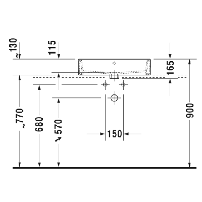 Duravit Vero Air pastatomas praustuvas su anga maišytuvui 600x470