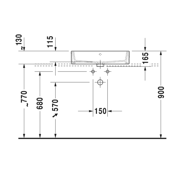 Duravit Vero Air pastatomas praustuvas su anga maišytuvui 600x470