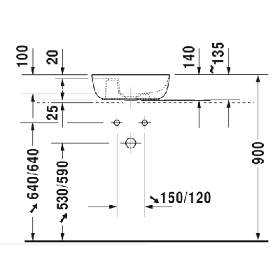 Duravit Luv Pastatomas praustuvas 420x270 su anga maišytuvui (vidus baltas, išorė balta blizgi)