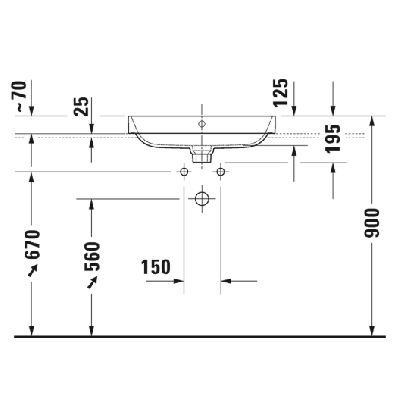 Duravit Happy D.2 Plus praustuvas su anga maišytuvui 600x460