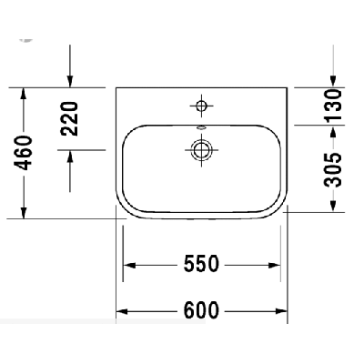 Duravit Happy D.2 pusiau įleidžiamas praustuvas 600x460