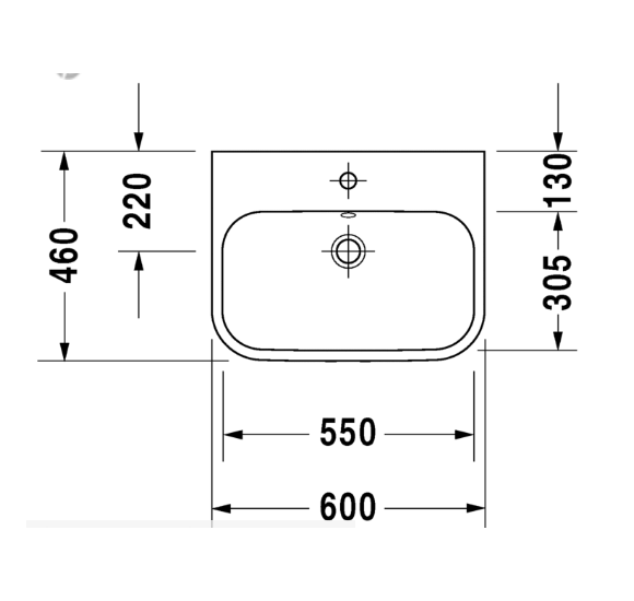 Duravit Happy D.2 pusiau įleidžiamas praustuvas 600x460