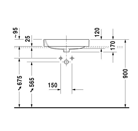 Duravit Happy D.2 pusiau įleidžiamas praustuvas 600x460