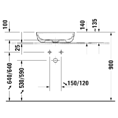 Duravit Luv pastatomas praustuvas 500x350 su anga maišytuvui (vidus baltas, išorė balta blizgi)