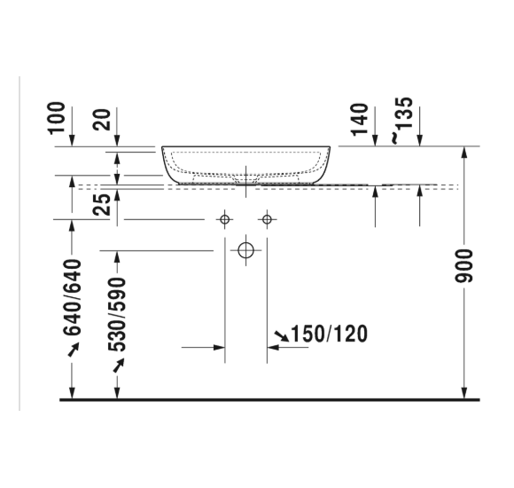 Duravit Luv Pastatomas praustuvas 600x400 su anga maišytuvui (vidus baltas, išorė balta blizgi)