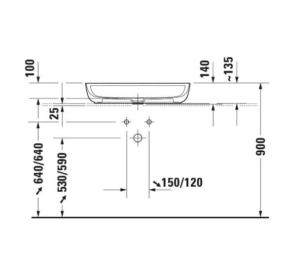 Duravit Luv pastatomas praustuvas 700x400 su anga maišytuvui (vidus baltas, išorė balta blizgi)