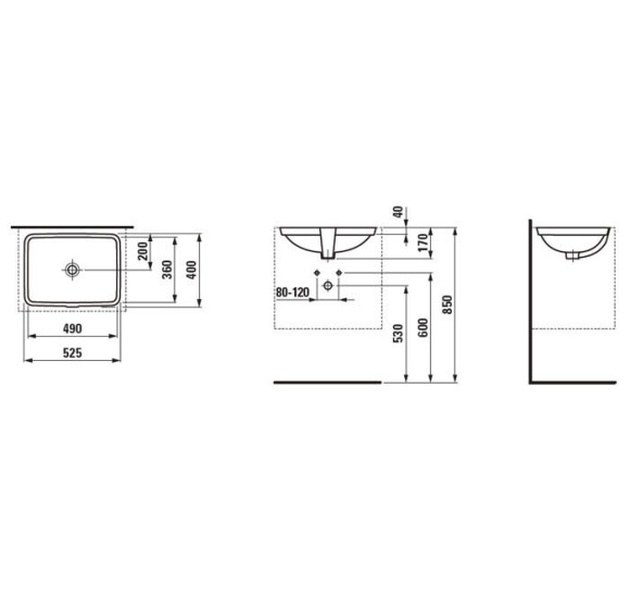 Laufen montuojamas po stalviršiu praustuvas (49x36cm)