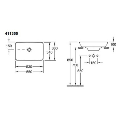 Villeroy & Boch Venticello dalinai įleidžiamas praustuvas 550x360mm