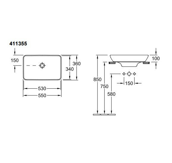 Villeroy & Boch Venticello dalinai įleidžiamas praustuvas 550x360mm