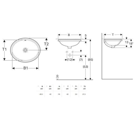 Geberit VariForm po stalviršiu montuojamas praustuvas, ovalus, 49,5 cm