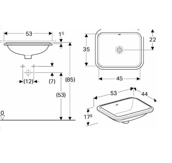 Geberit VariForm po stalviršiu montuojamas praustuvas, stačiakampis, 45 cm