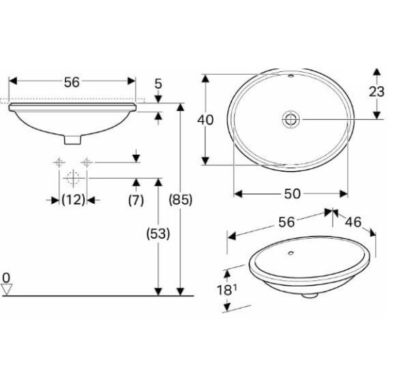 Geberit VariForm po stalviršiu montuojamas praustuvas, ovalus, 50 cm
