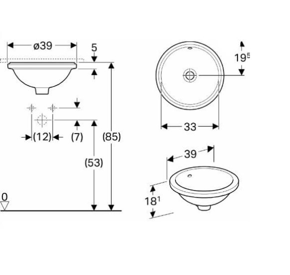 Geberit VariForm po stalviršiu montuojamas praustuvas, apvalus, 33 cm