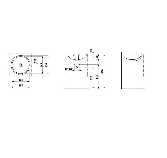 Laufen montuojamas po stalviršiu praustuvas 42x42 cm