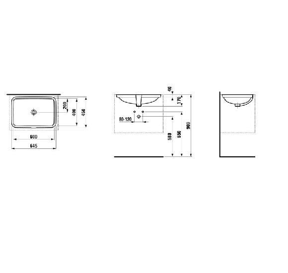 Laufen montuojamas po stalviršiu praustuvas 60x40 cm