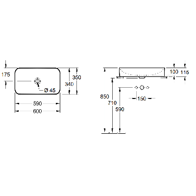 Villeroy & Boch Finion pastatomas praustuvas, 600 x 350 mm