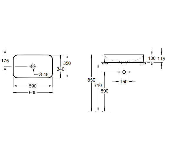 Villeroy & Boch Finion pastatomas praustuvas, 600 x 350 mm