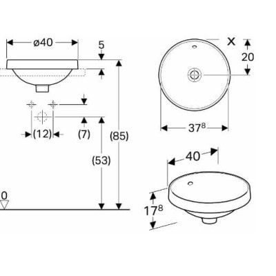 Geberit VARIFORM įleidžiamas praustuvas, apvalus, 40 cm