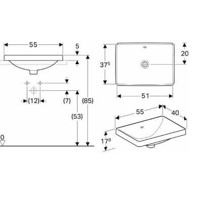 Geberit VARIFORM įleidžiamas praustuvas, stačiakampis, 55 cm